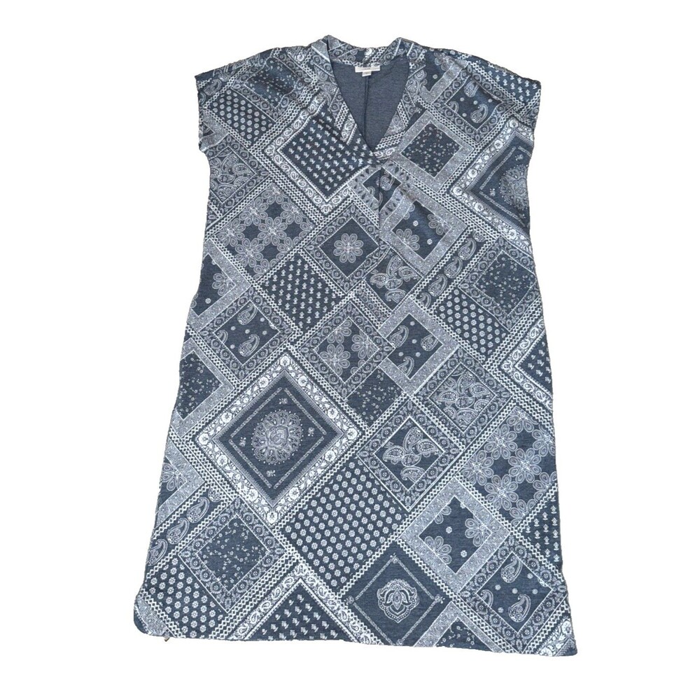 J. Jill Midi Shift Dress Size M Paisley Geometric Pockets Stretch Short Sleeve